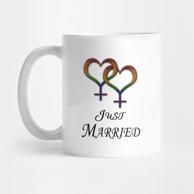 Just Married Lesbian Pride with Interlinking Female Gender Symbols by LiveLoudGraphics